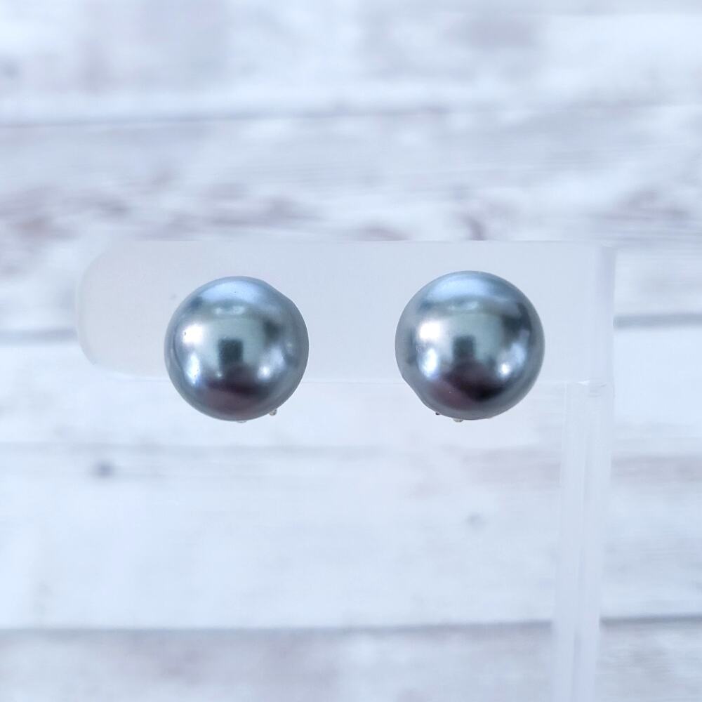 Vintage Clip On Earrings - Retro Earrings - Metallic Silvery Blue Domed 5/8"